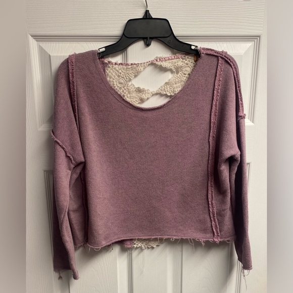 Free People Dusty Lilac Lace Open Back Long Sleeved Top Size Small - Picture 1 of 2